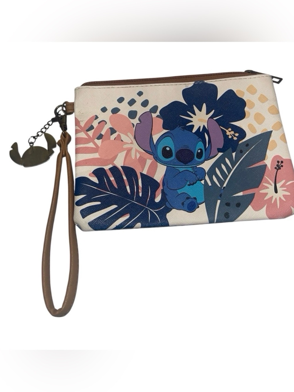 Disney Stitch Floral Wristlet Pouch  With Charm - Bioworld